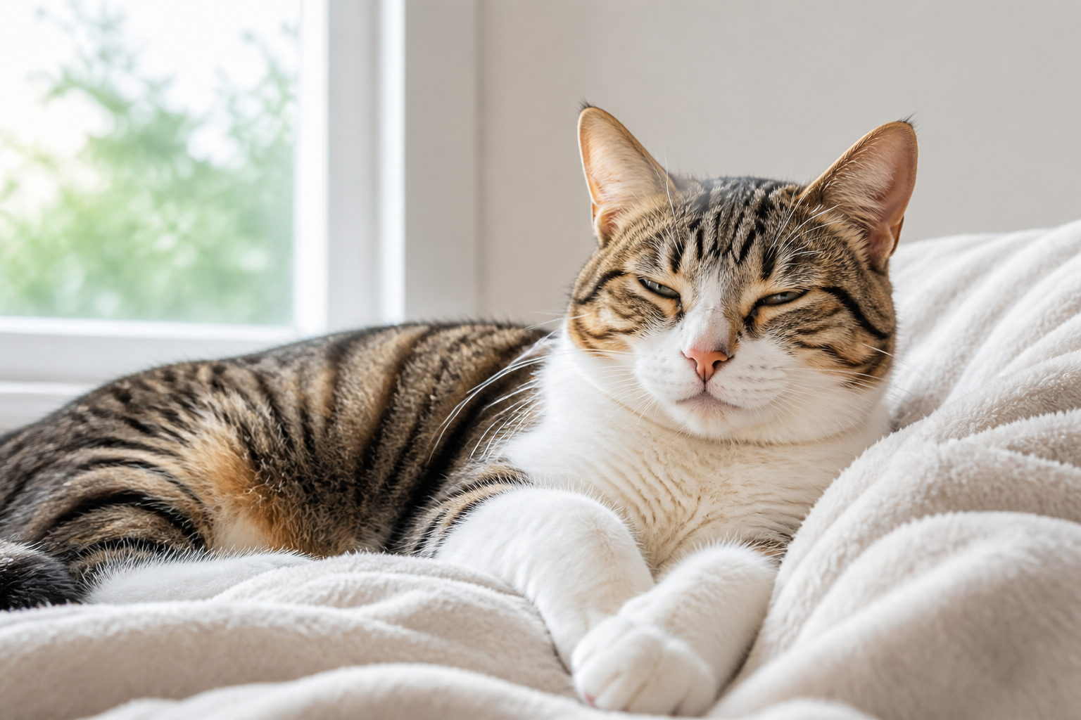 Why do cats purr? Relaxed cat resting comfortably