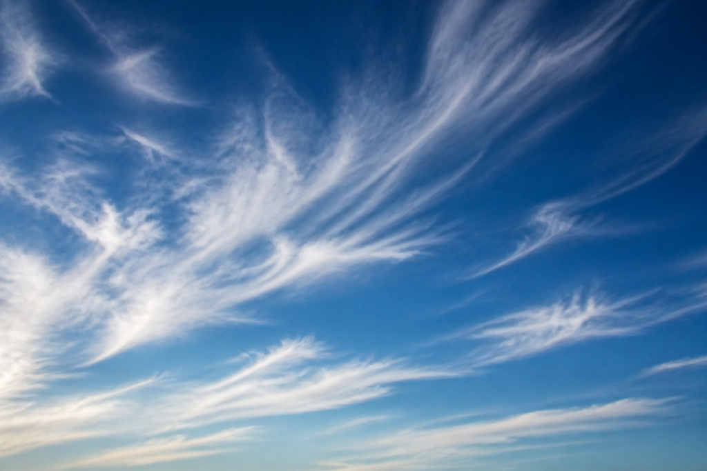 What is a cirrus cloud? High wispy cloud in a blue sky