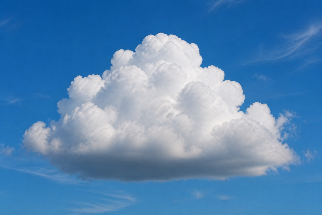 What is a cumulus cloud? Puffy white cloud in blue sky