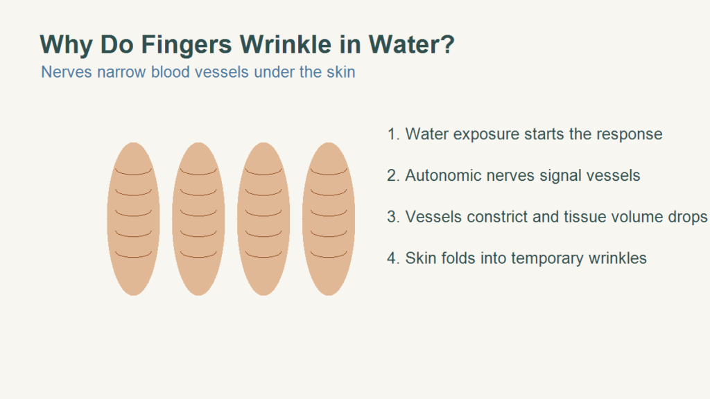 Why do fingers wrinkle in water illustrated with nerve-controlled blood vessel changes