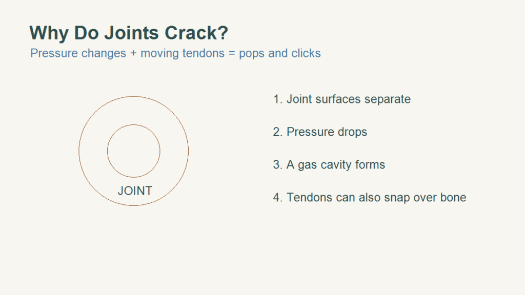 Why do joints crack illustrated with pressure changes and tendon movement