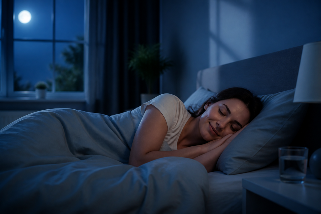 Woman sleeping in bed at night